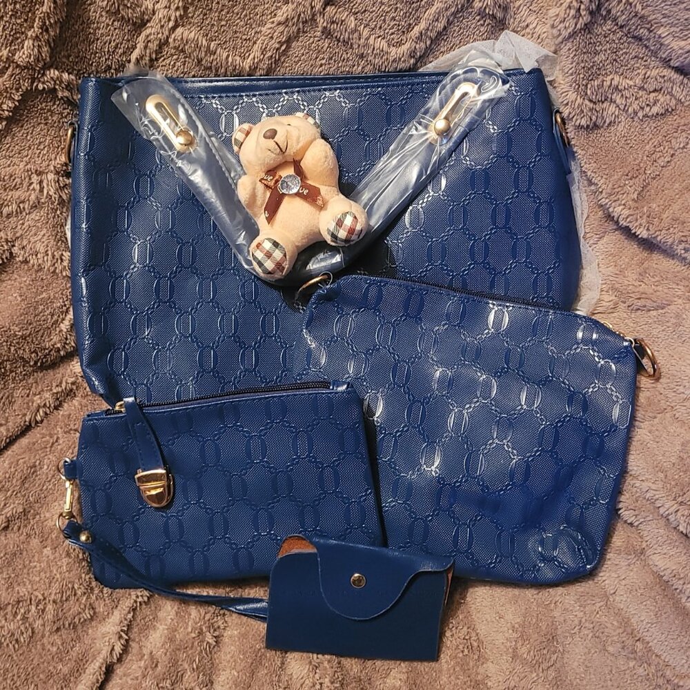 5pc | Blue | Chain-Link Matching Purse Set - Picture 2 of 3